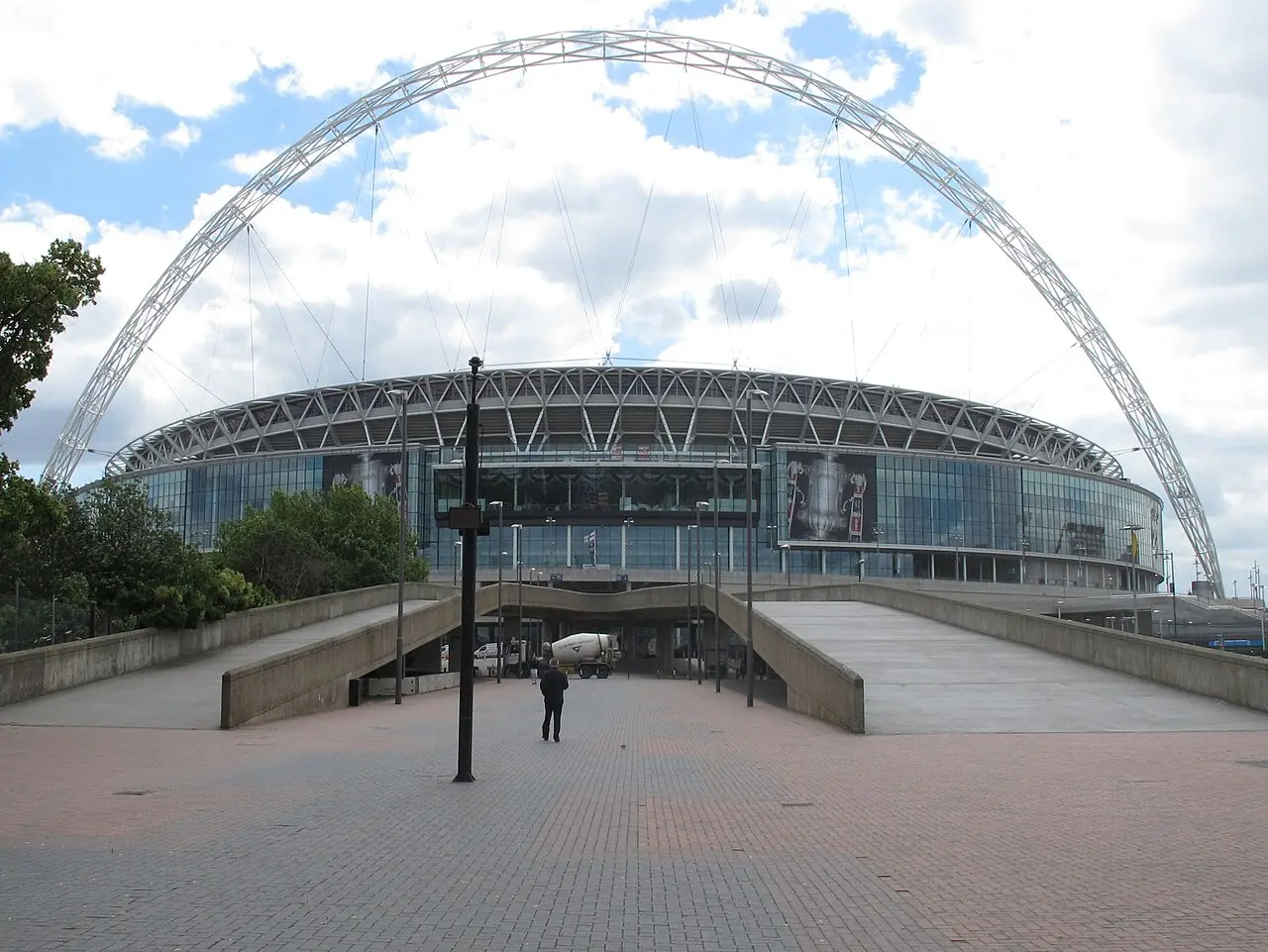 The rebuilt Wembley Stadium with its famous arch, standing on the same ground in London where England won the 1966 World Cup final.
