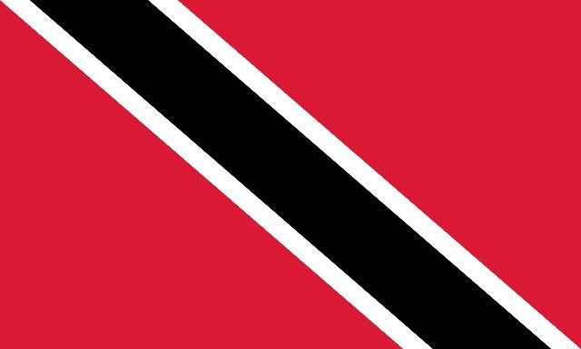 The national flag of Trinidad and Tobago: red with a black diagonal band edged in white.