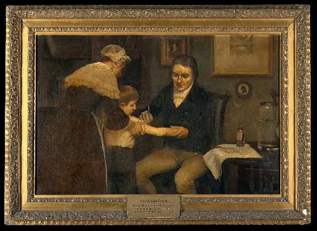 Painting of Dr. Edward Jenner vaccinating 8-year-old James Phipps on May 14, 1796, by Ernest Board.