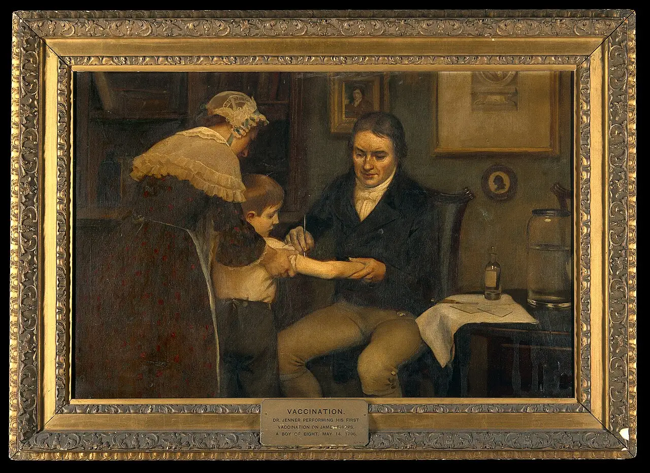 Painting of Dr. Edward Jenner vaccinating 8-year-old James Phipps on May 14, 1796, by Ernest Board.
