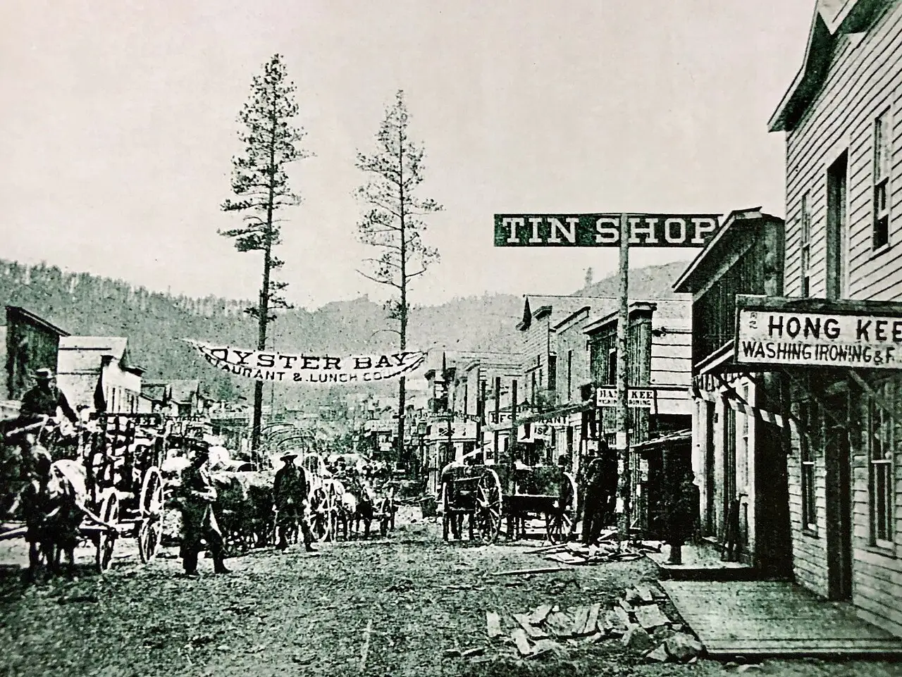 Deadwood, Dakota Territory, photographed in 1876 — the gold-rush town where Wild Bill Hickok was shot that August.