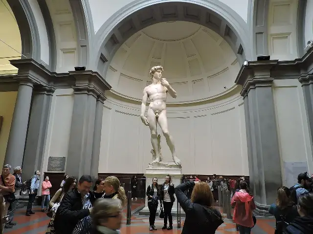Michelangelo's marble statue of David in the Galleria dell'Accademia, Florence.