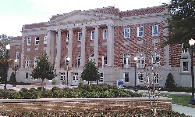 Foster Auditorium at the University of Alabama in Tuscaloosa — a later photograph of the building where Governor George Wallace stood in the doorway on June 11, 1963.