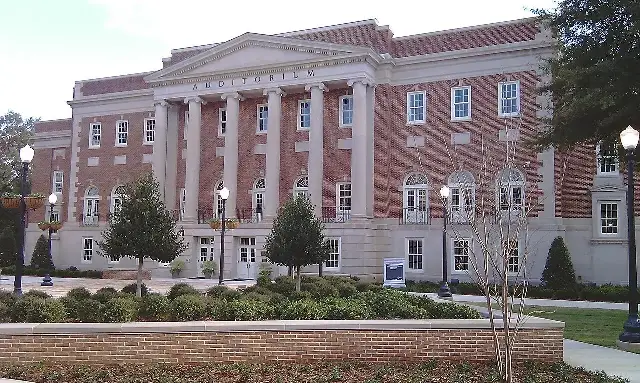 Foster Auditorium at the University of Alabama in Tuscaloosa — a later photograph of the building where Governor George Wallace stood in the doorway on June 11, 1963.
