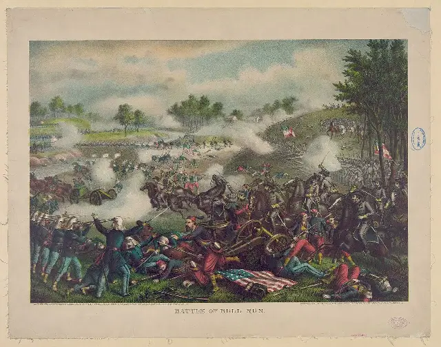 Kurz & Allison's 1889 chromolithograph depicting the First Battle of Bull Run on July 21, 1861