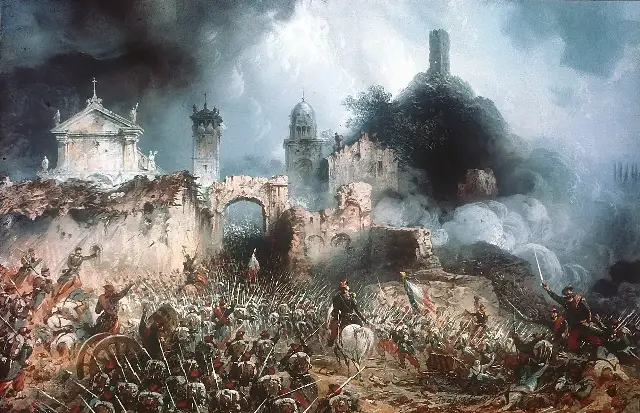 Carlo Bossoli's painting of the 1859 Battle of Solferino — the slaughter Henry Dunant witnessed there moved him to campaign for the treaty that became the Geneva Convention.