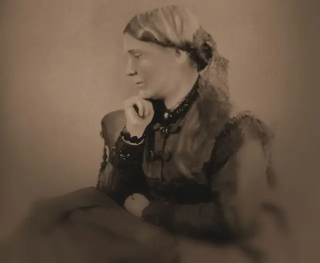An 1860s-era portrait photograph of Elizabeth Blackwell in profile, chin resting on her hand, wearing a dark Victorian dress.