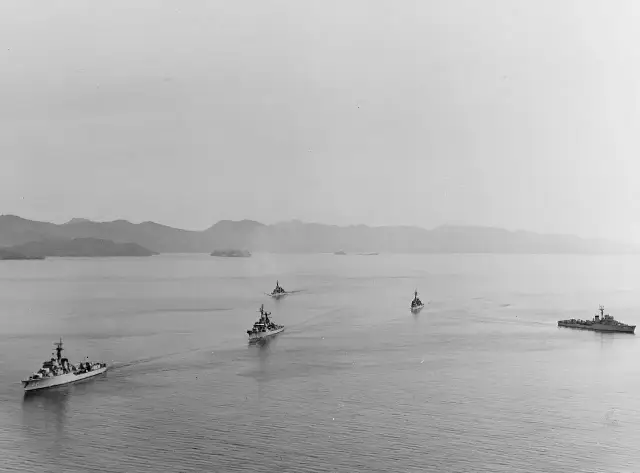 Warships of the U.S., Argentine and Venezuelan navies sail from Trinidad on November 12, 1962, on the first patrol of the joint Latin American–United States naval quarantine task force.