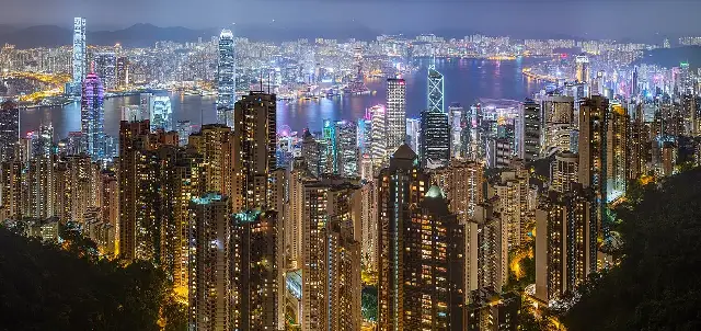 Victoria Harbour in Hong Kong glittering at night, the city whose future was decided by the 1984 Sino-British Joint Declaration