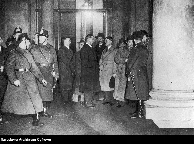 Adolf Hitler, Hermann Goering and other Nazi officials at the Reichstag on the night of the fire, February 27, 1933