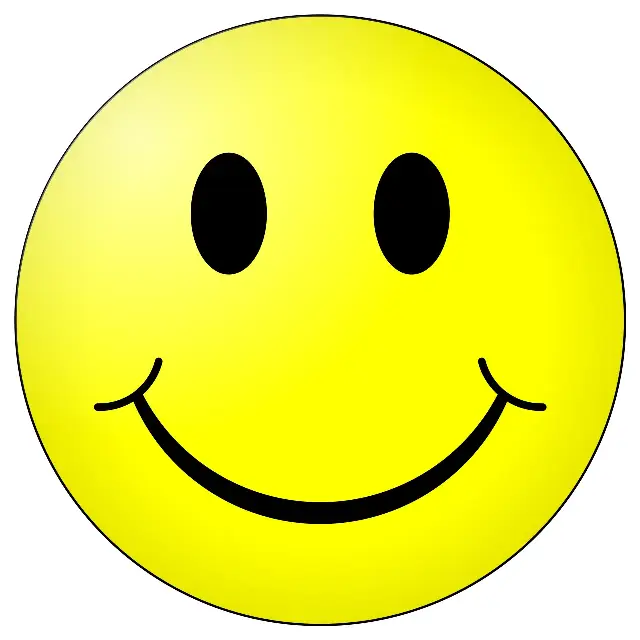 A classic yellow smiley face, the descendant of the :-) emoticon proposed in 1982