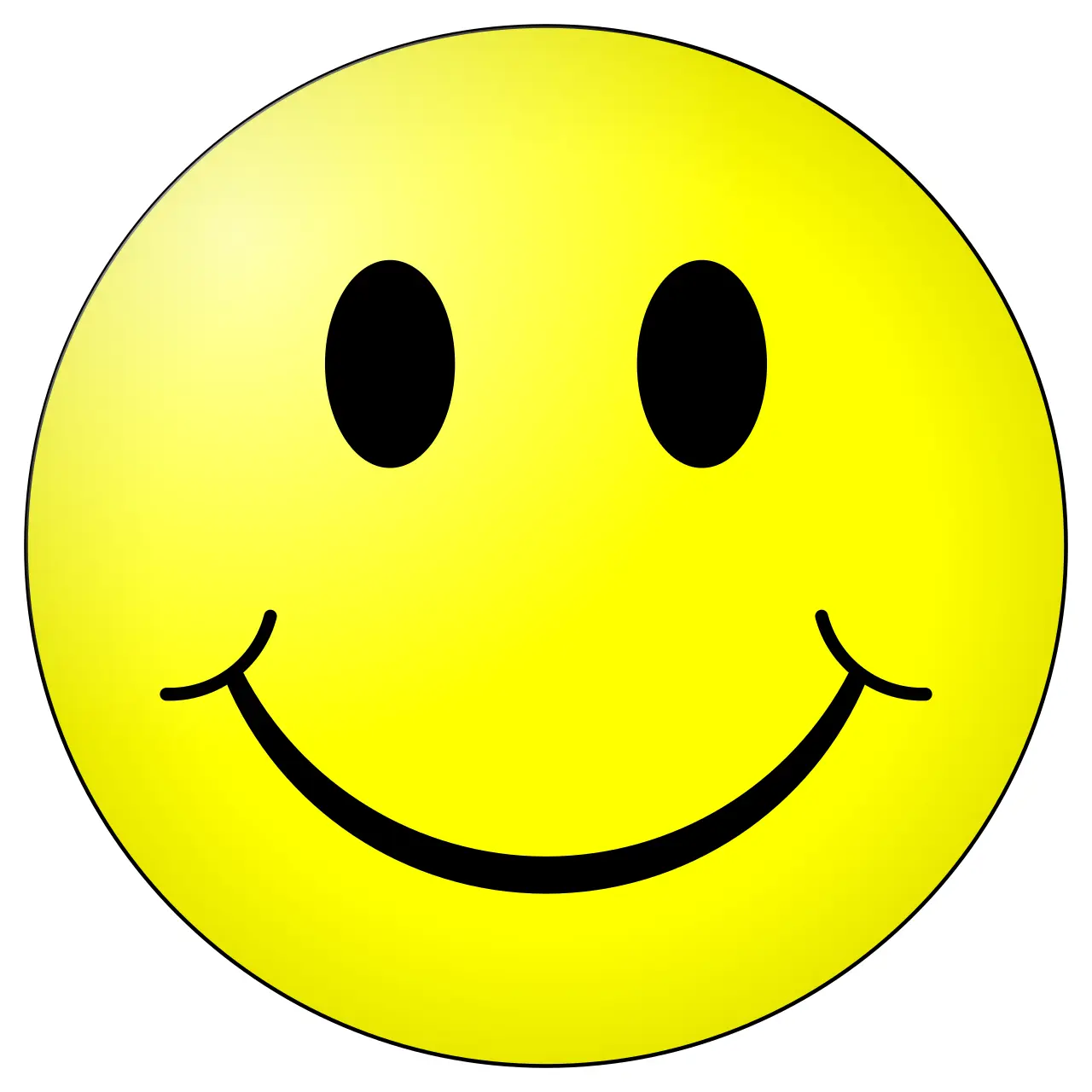 A classic yellow smiley face, the descendant of the :-) emoticon proposed in 1982