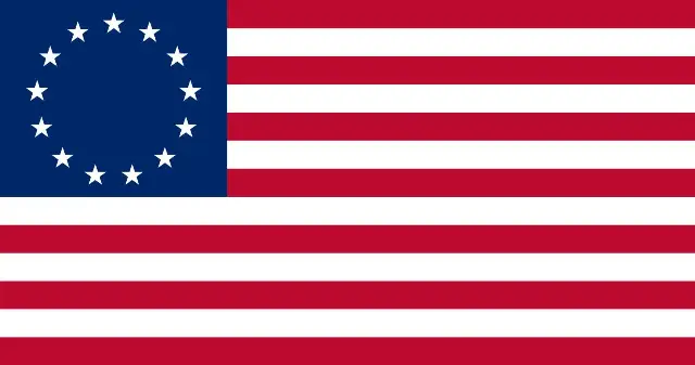 Illustration of a 13-star, 13-stripe early American flag in the traditional Betsy Ross style (illustrative; the 1777 resolution did not specify how the stars were arranged).