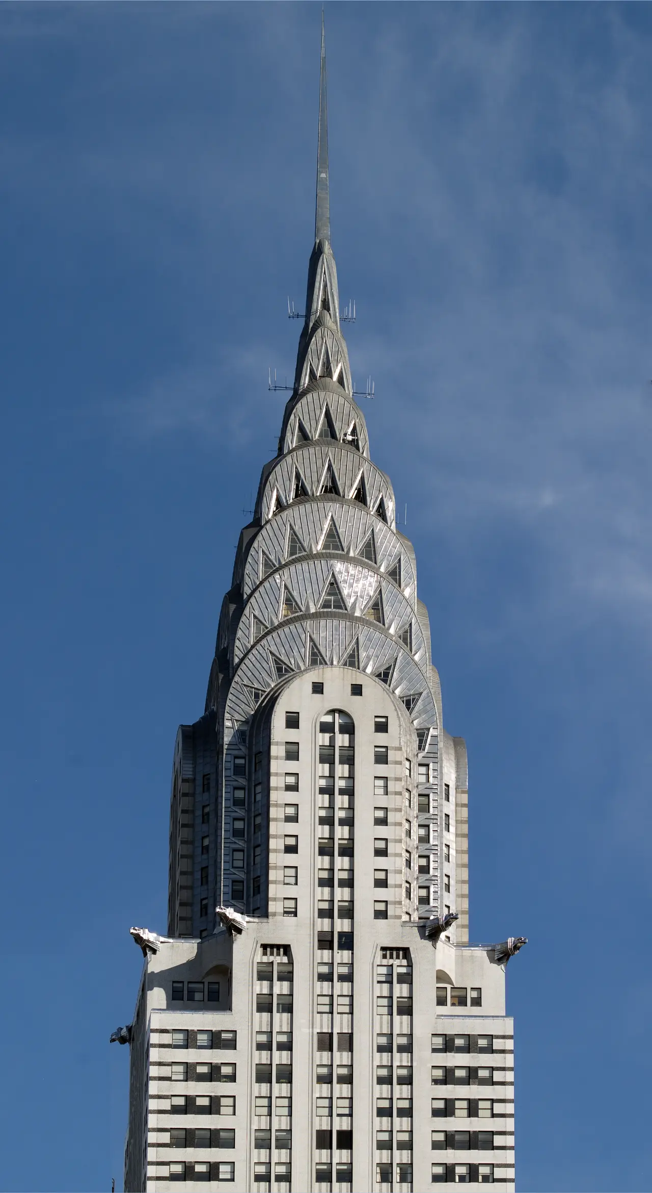 The Art Deco crown and spire of the Chrysler Building.