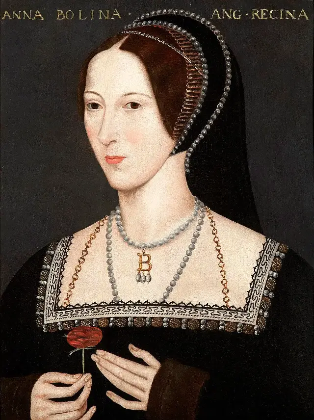 A posthumous portrait of Anne Boleyn (English school, circa 1583), kept at Hever Castle — an illustration painted decades after her death, not from life.