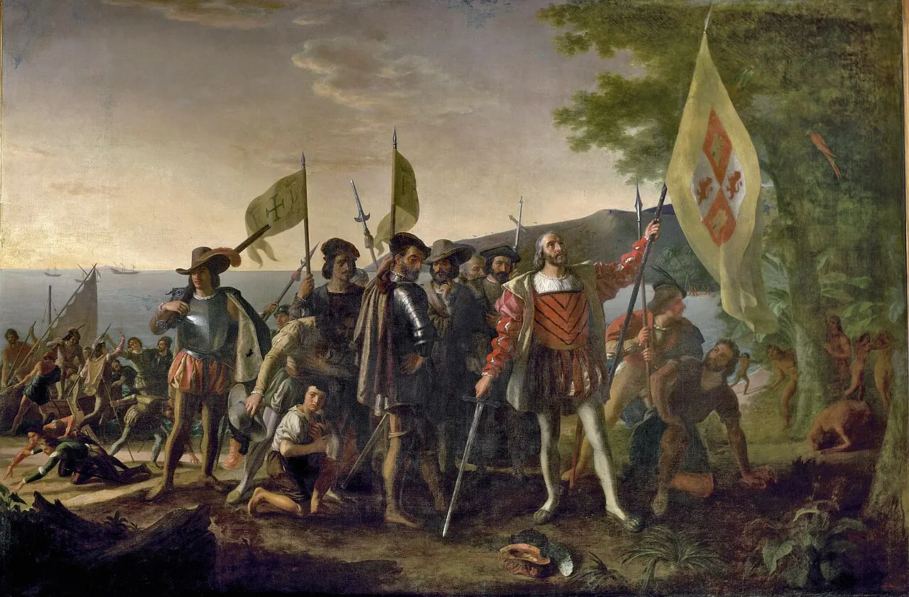 John Vanderlyn's 1847 painting 'Landing of Columbus,' which depicts Columbus's 1492 landing at San Salvador — not the 1498 sighting of Trinidad described in this story.