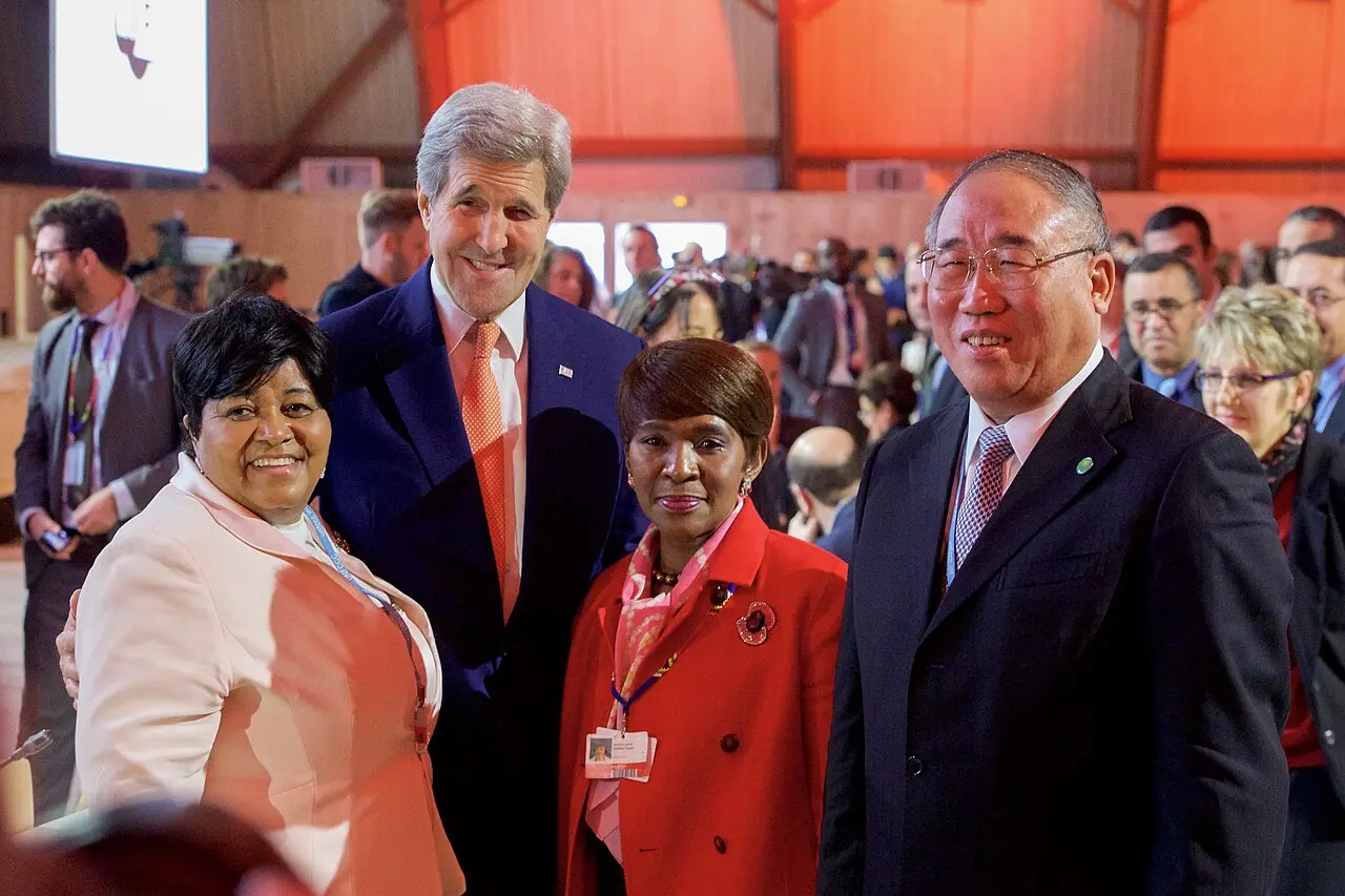 Delegates, including U.S. Secretary of State John Kerry, in the plenary hall during the COP21 climate conference in Paris.