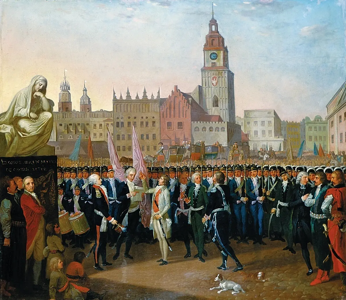 1797 painting by Franciszek Smuglewicz of Tadeusz Kościuszko taking the oath in Kraków's market square.