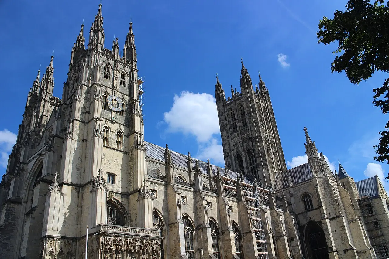 Canterbury Cathedral in Kent, England, photographed on a clear day