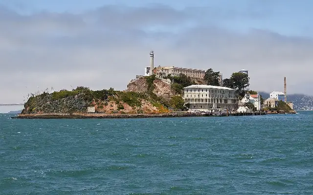 Alcatraz Island in San Francisco Bay, seen from the east.