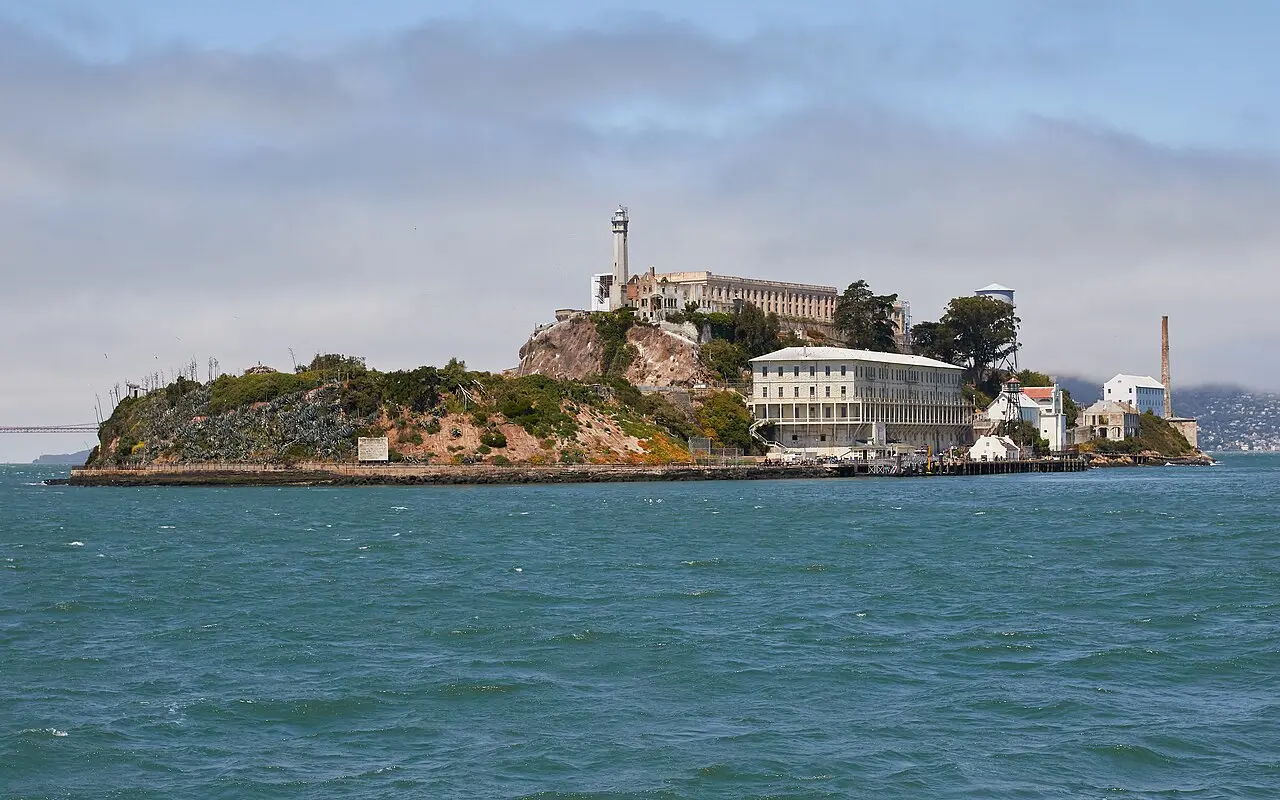 Alcatraz Island in San Francisco Bay, seen from the east.