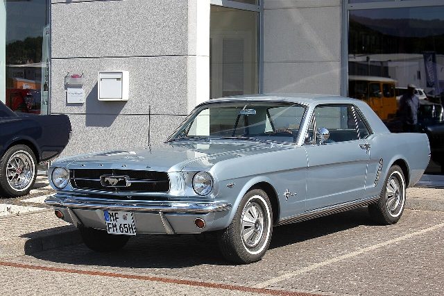 A surviving first-generation Ford Mustang (1965 model), illustrative of the '1964 1/2' Mustang unveiled on April 17, 1964 — not the World's Fair car.