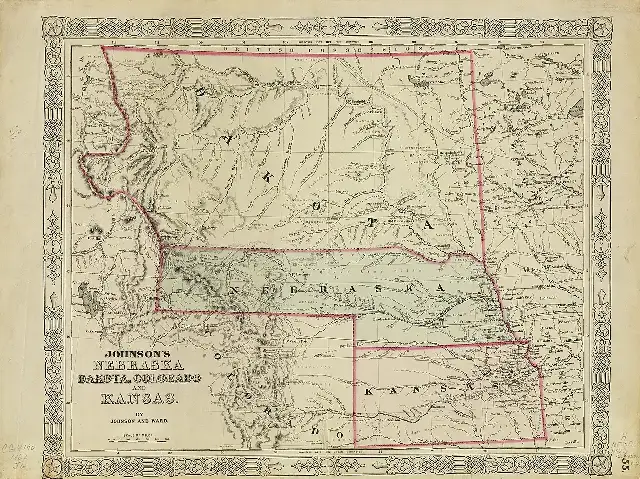 An 1862 Johnson atlas map showing the Dakota Territory spanning the northern plains, years before it was split into two states.