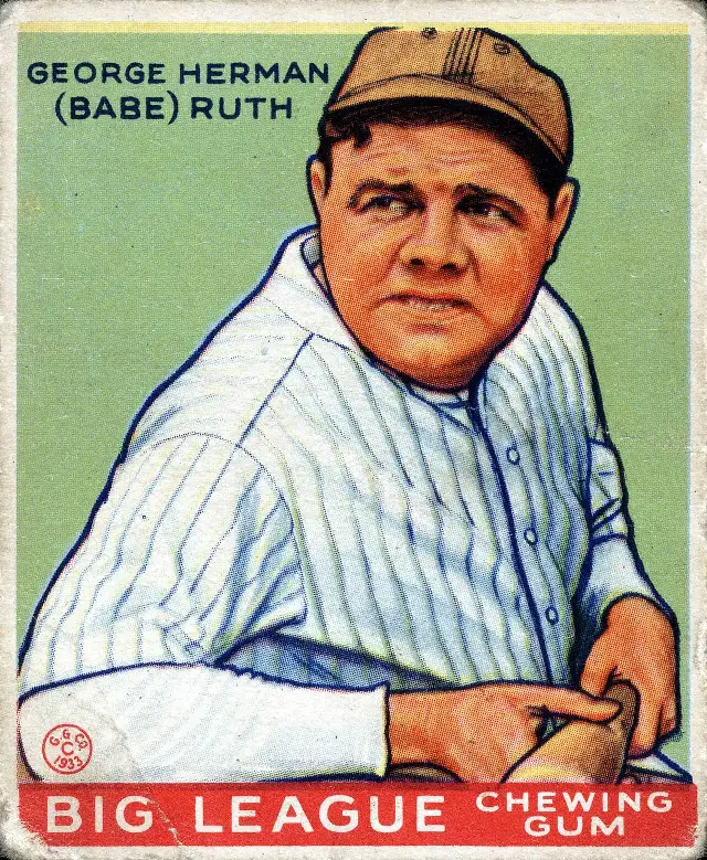 A 1933 Goudey baseball card portrait of Babe Ruth.