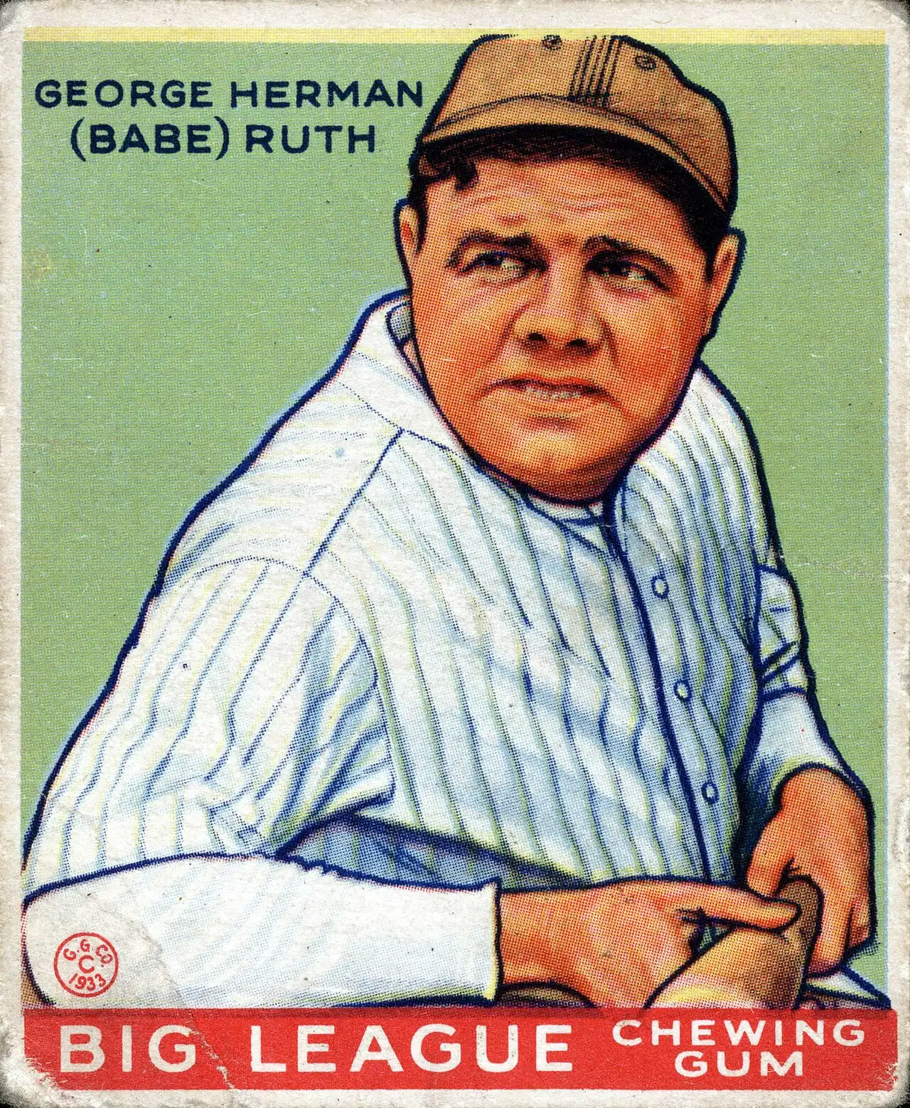 A 1933 Goudey baseball card portrait of Babe Ruth.
