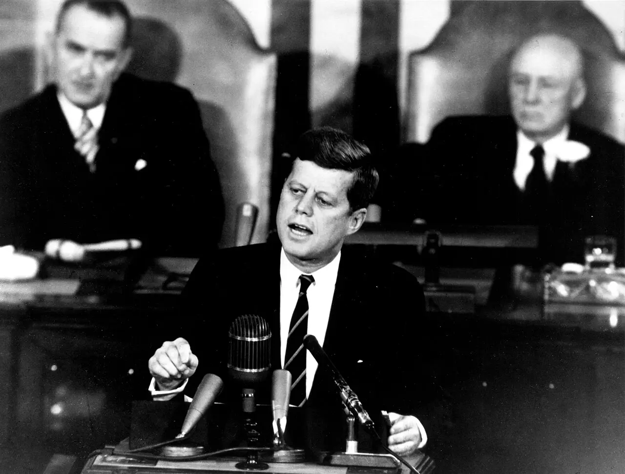 President Kennedy delivering his moon speech to a joint session of Congress on May 25, 1961.