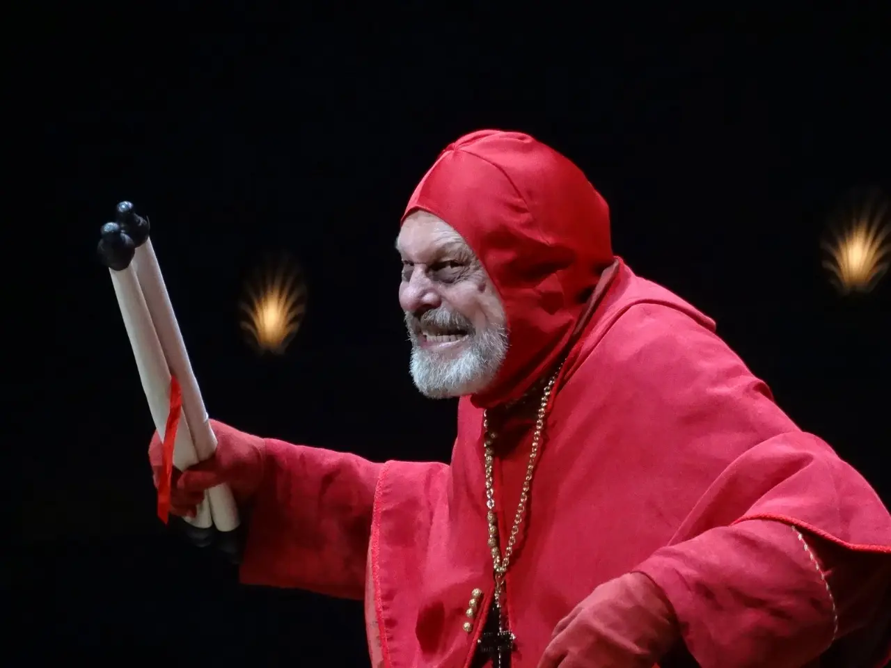 The Monty Python troupe performing on stage during their 2014 reunion show at London's O2 Arena.