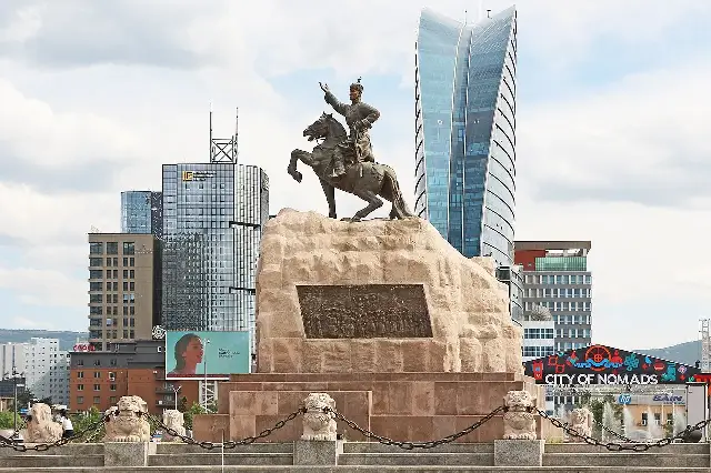 Equestrian statue of Damdin Sükhbaatar in Sükhbaatar Square, Ulaanbaatar, Mongolia