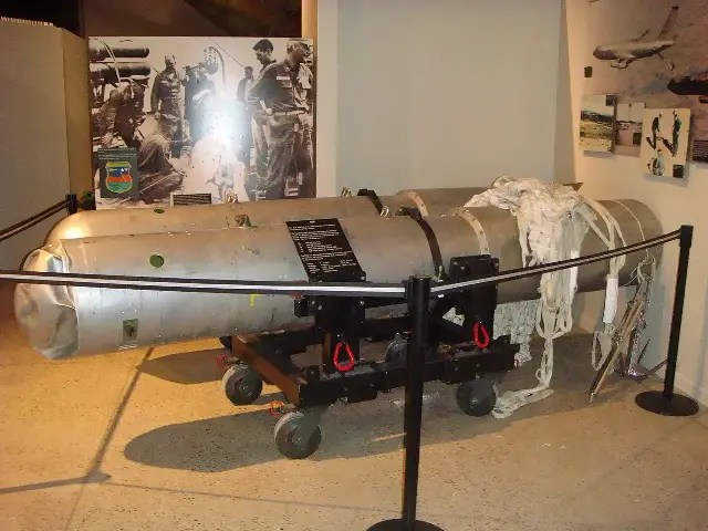 Two of the MK-28 bomb casings recovered from the 1966 Palomares incident, on display at the National Museum of Nuclear Science & History.
