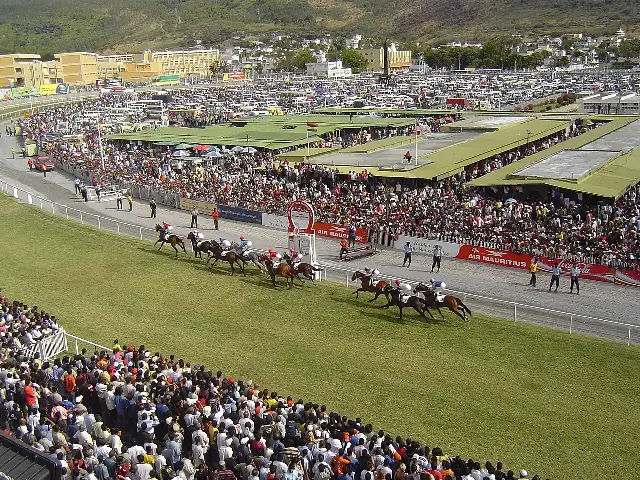 Horse race at the Champ de Mars Racecourse in Port Louis, Mauritius, during the 2006 Maiden Cup