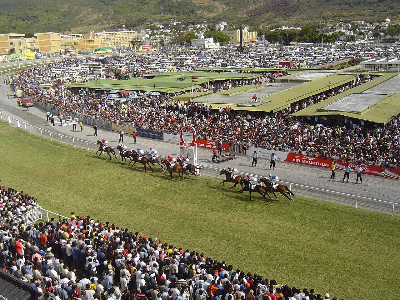 Horse race at the Champ de Mars Racecourse in Port Louis, Mauritius, during the 2006 Maiden Cup