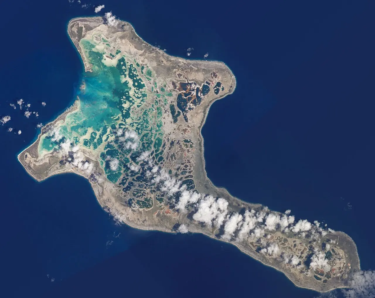 A NASA satellite view of Kiritimati, the coral atoll Captain Cook named Christmas Island