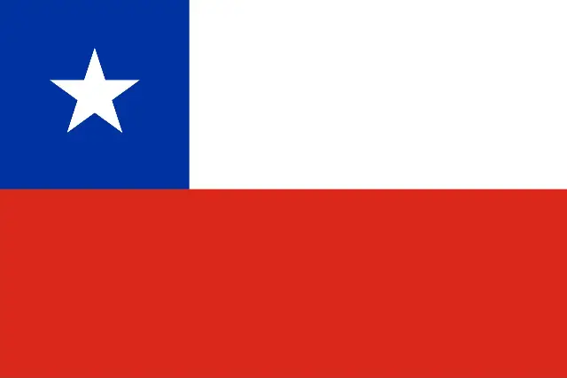 The national flag of Chile: two horizontal bands of white and red with a blue square bearing a white star in the upper left