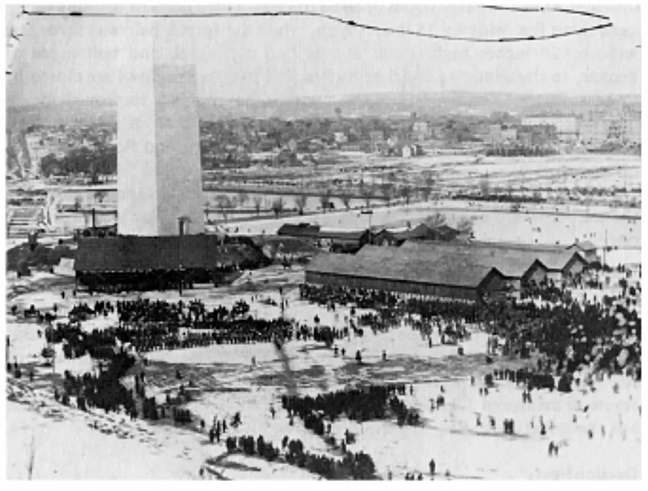 Crowds gathered at the base of the Washington Monument during its 1885 dedication ceremony