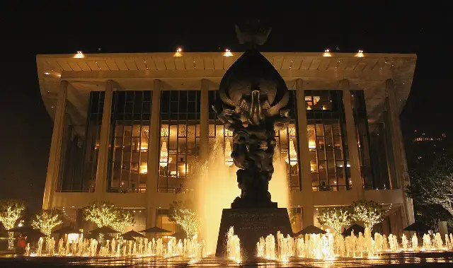 The Dorothy Chandler Pavilion in Los Angeles at night, where the 1974 Academy Awards ceremony took place; illustrative.
