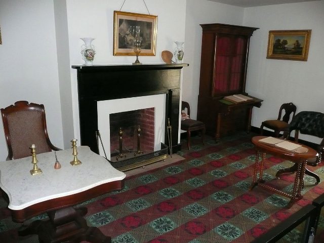 The parlor of the reconstructed McLean House at Appomattox Court House, where Lee surrendered to Grant on April 9, 1865.
