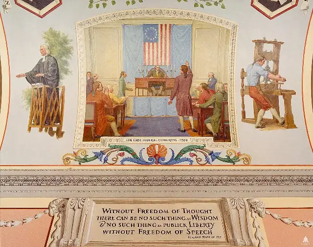 Allyn Cox's mural of the First Federal Congress of 1789, in the Cox Corridors of the US Capitol.
