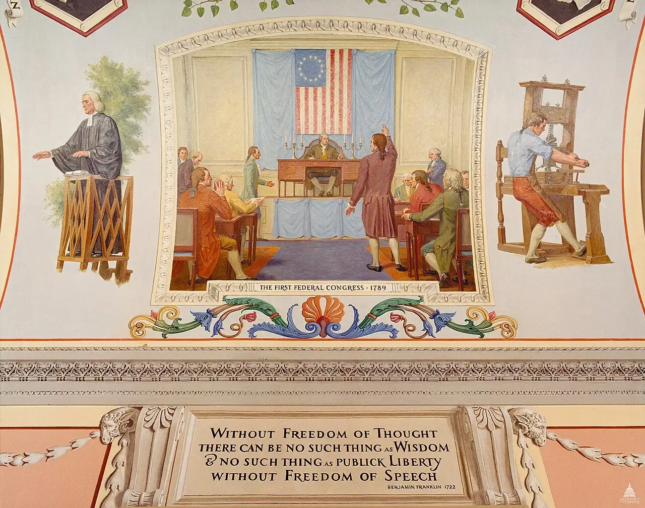 Allyn Cox's mural of the First Federal Congress of 1789, in the Cox Corridors of the US Capitol.