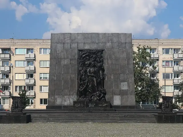 The Monument to the Ghetto Heroes in Warsaw, the bronze-and-granite memorial by Nathan Rapaport at the site of the 1943 uprising.