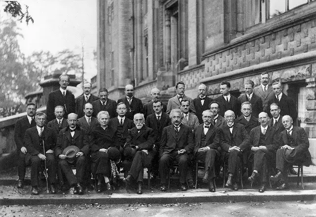 Albert Einstein (front row, center) with fellow physicists at the 1927 Solvay Conference in Brussels.