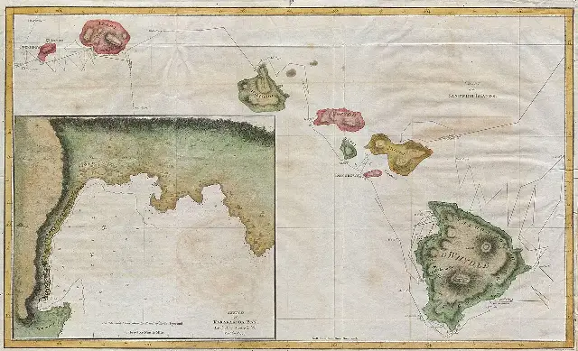A 1785 map of the Hawaiian (then 'Sandwich') Islands drawn from the charts of Captain Cook's third voyage, attributed to William Bligh.