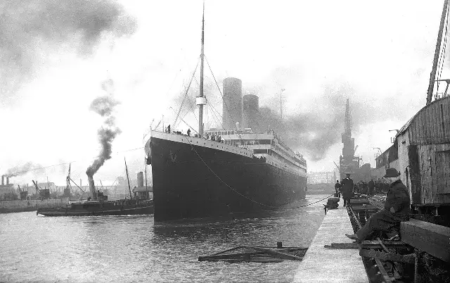 The Titanic at the docks in Southampton in April 1912, days before her maiden voyage.
