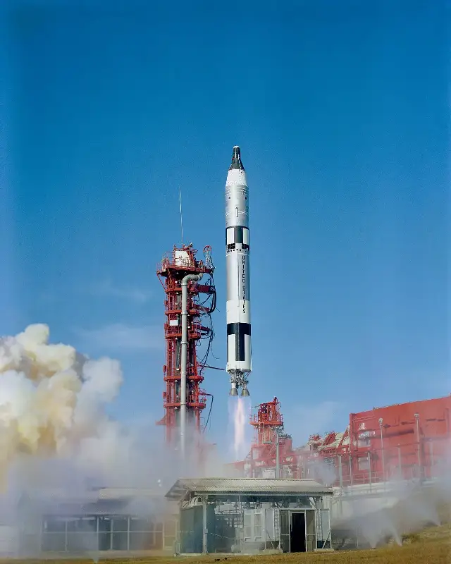 The Gemini 12 spacecraft lifting off aboard a Titan II rocket from Cape Kennedy's Launch Complex 19 on November 11, 1966.