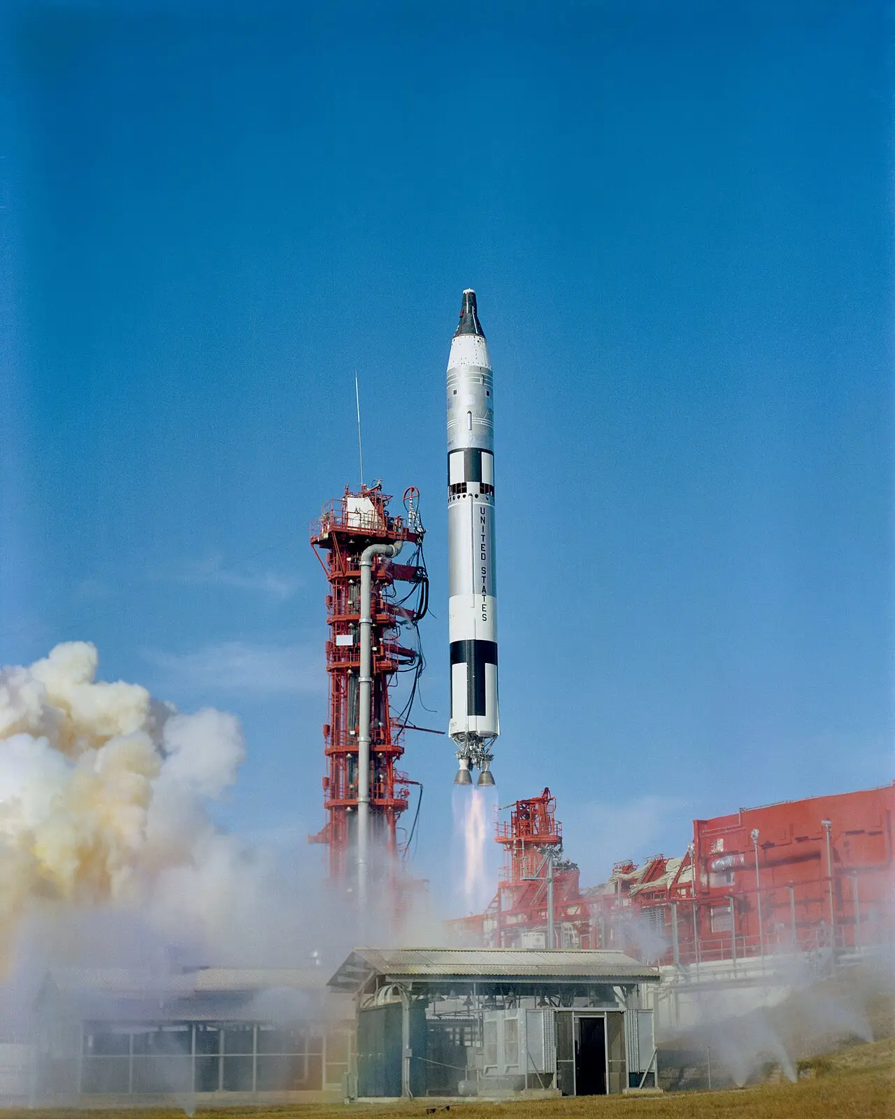 The Gemini 12 spacecraft lifting off aboard a Titan II rocket from Cape Kennedy's Launch Complex 19 on November 11, 1966.