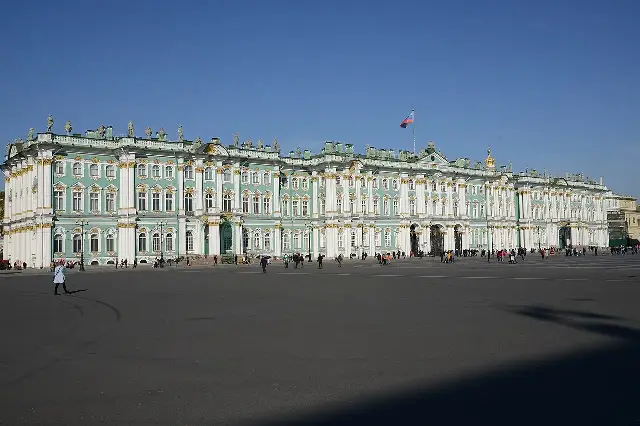 Illustrative: the Winter Palace in St. Petersburg, headquarters of Russia's Provisional Government, seized by Bolshevik forces on November 7, 1917.
