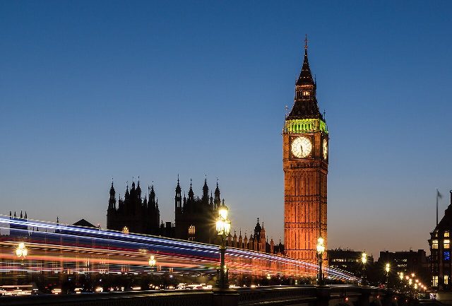 Big Ben and the Elizabeth Tower at sunset, photographed in 2014 (modern photo, illustrative).